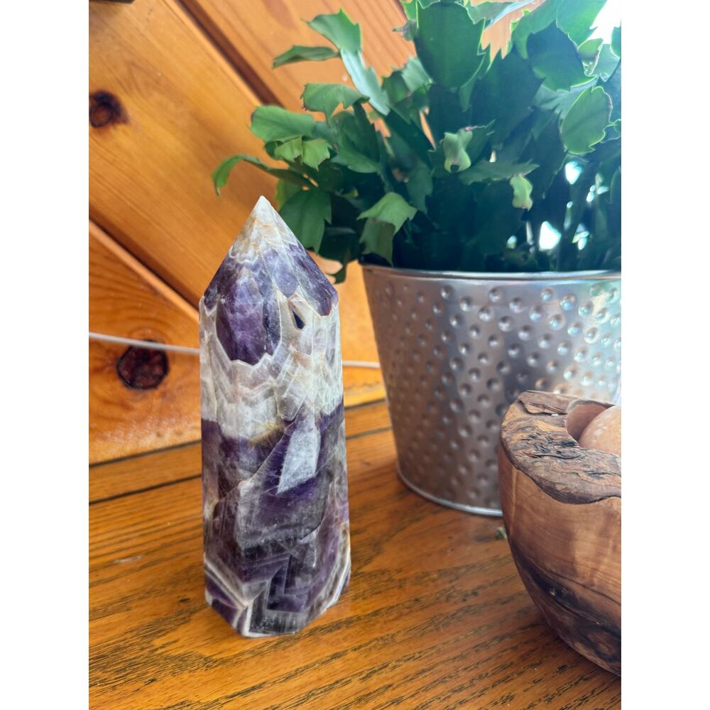 Chevron Amethyst Crystal Tower Polished Point 6–7 Inch - Picture 2 of 12